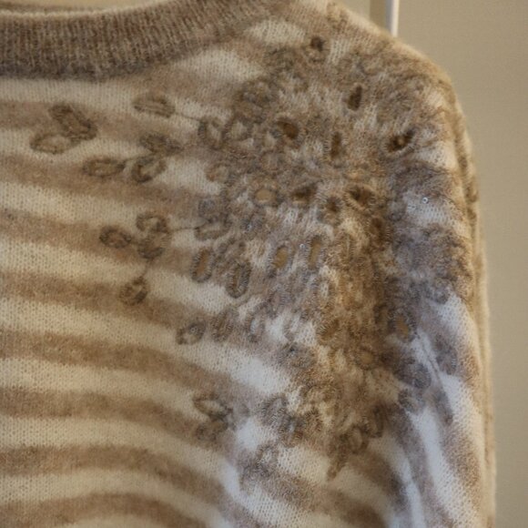 Brunello Cucinelli Sequins Sweater Beige Tan Stripe Alpaca Blend New Tag Size XL - Picture 5 of 9